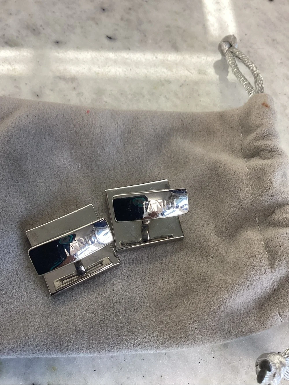 CHANEL Silver-Tone Square Double-C Logo Cufflinks